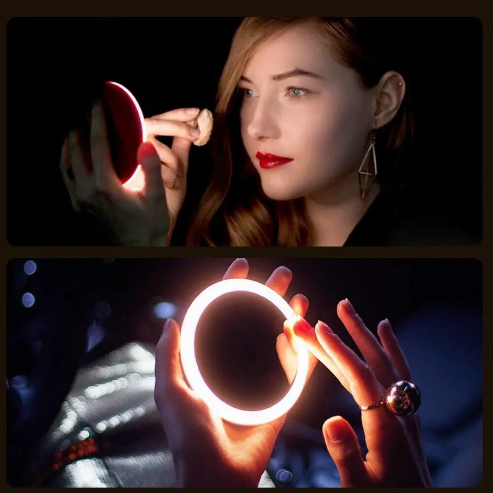 Miroir de maquillage LED utilisé par une femme pour un éclairage précis lors de l’application du maquillage