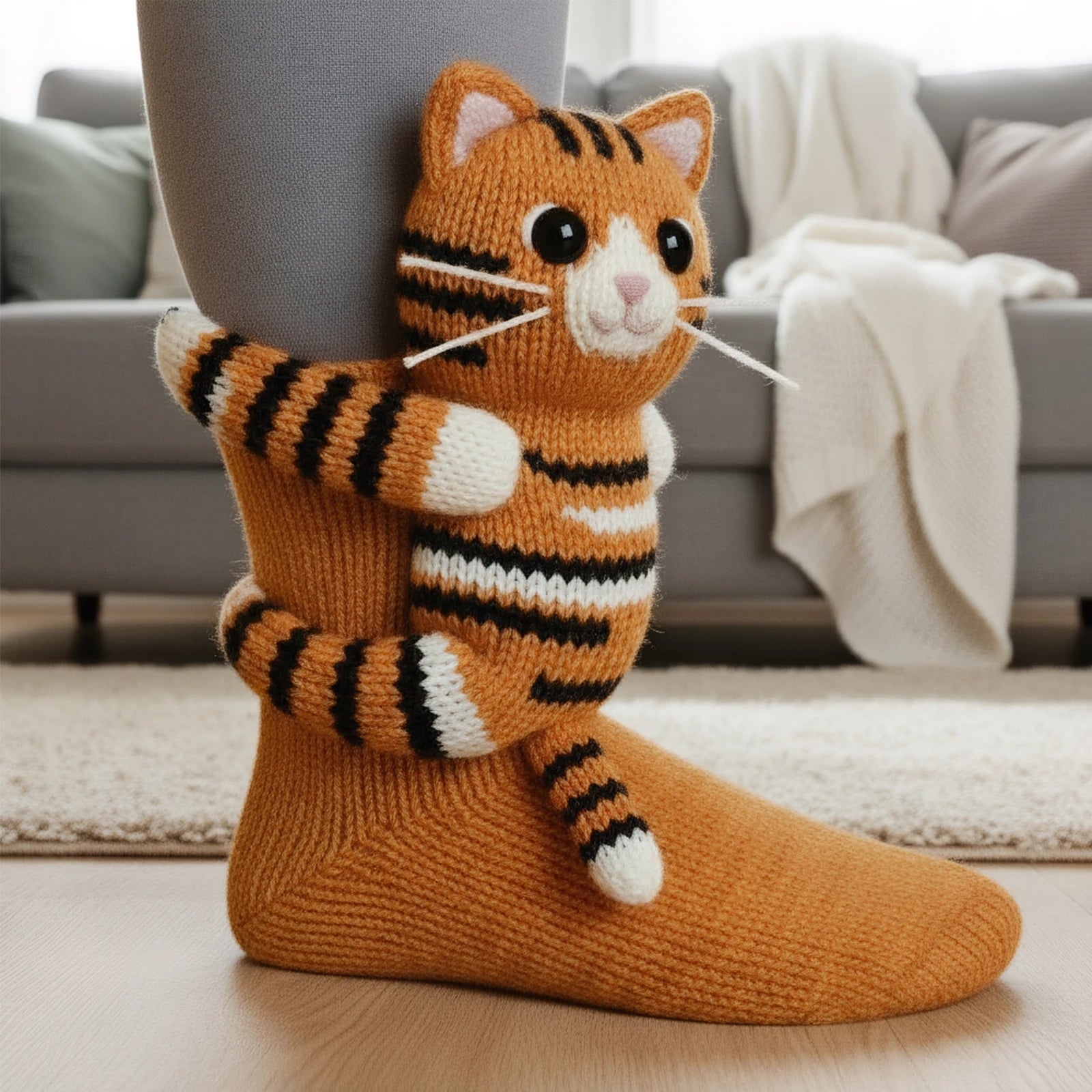 3D Cute Animals Hug Sock Knit Koala Sloth Cat Animal Socks Fall Winter Handmade Crocheted Warm Cozy Funny Socks Novelty Stocking